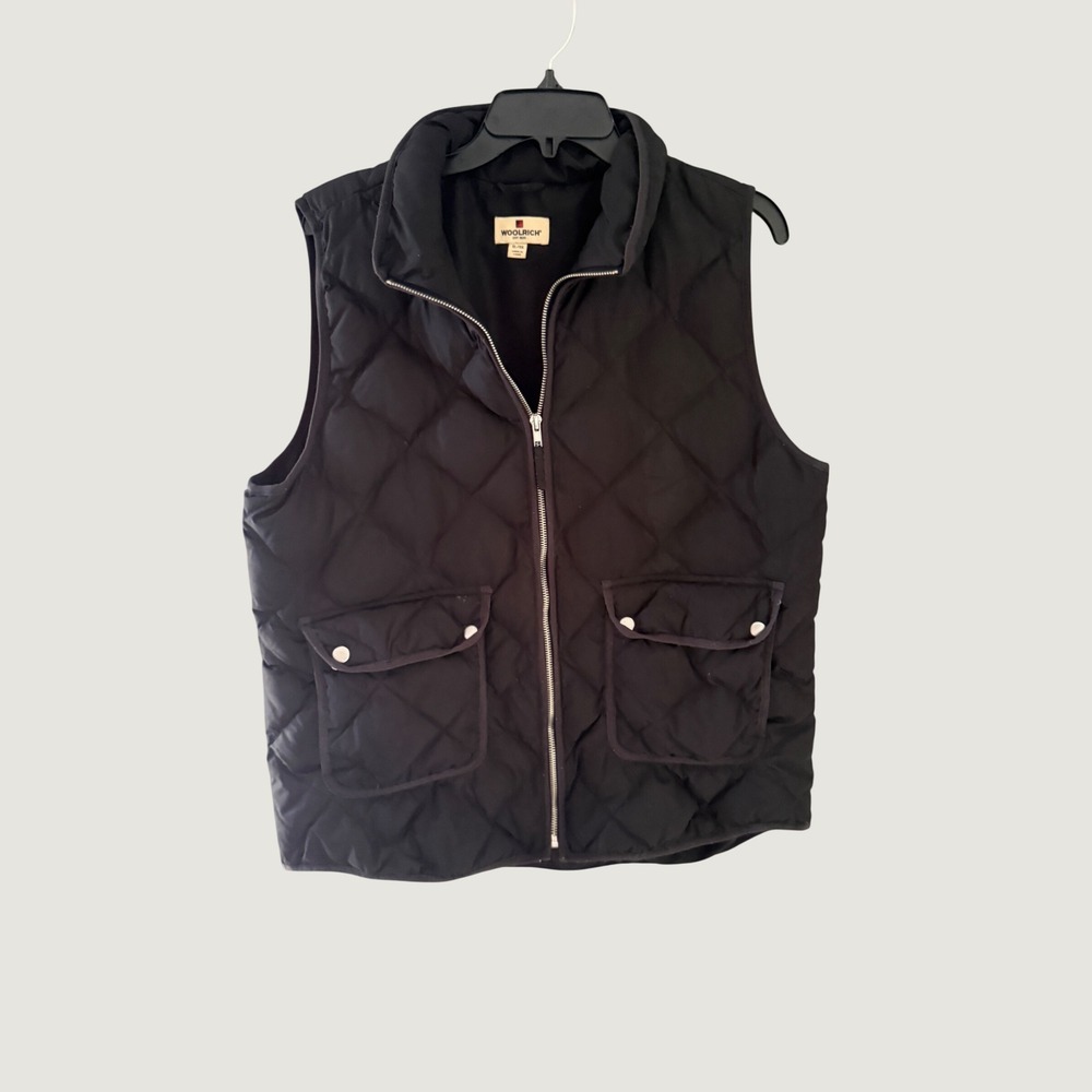 Woolrich Womens Black Diamond Quilted Down Puffer Vest Full Zip XL Outdoor Fall